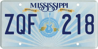 MS license plate ZQF218