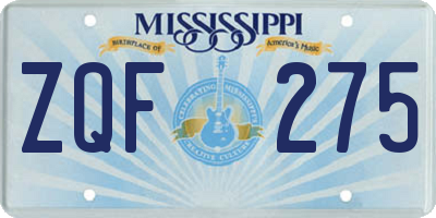 MS license plate ZQF275