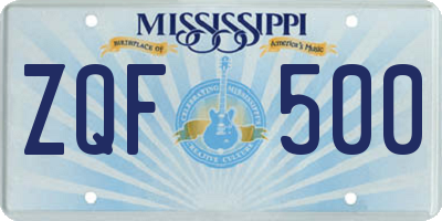 MS license plate ZQF500