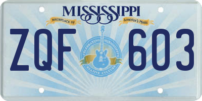 MS license plate ZQF603