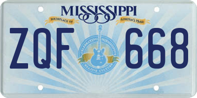 MS license plate ZQF668