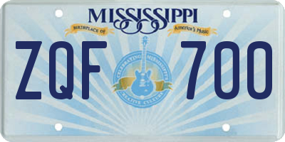MS license plate ZQF700