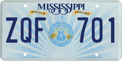 MS license plate ZQF701