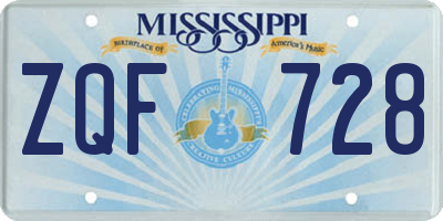 MS license plate ZQF728