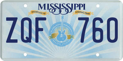 MS license plate ZQF760