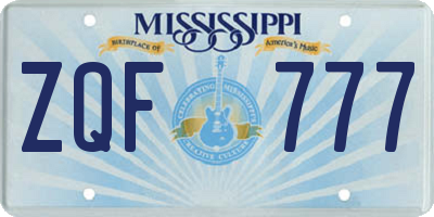 MS license plate ZQF777
