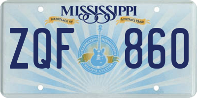MS license plate ZQF860