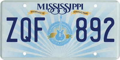 MS license plate ZQF892