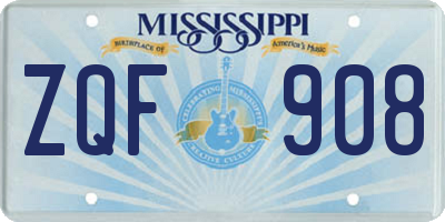 MS license plate ZQF908