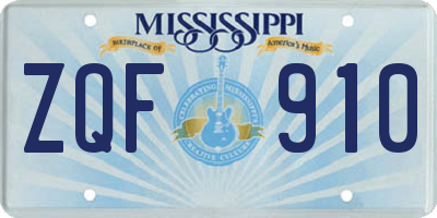 MS license plate ZQF910