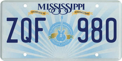 MS license plate ZQF980