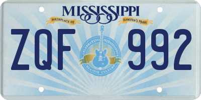 MS license plate ZQF992