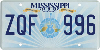 MS license plate ZQF996