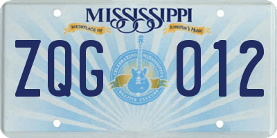 MS license plate ZQG012