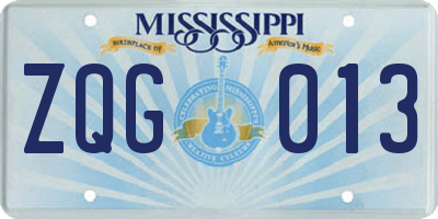 MS license plate ZQG013