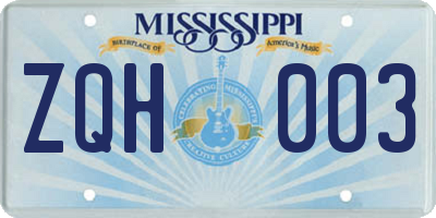 MS license plate ZQH003