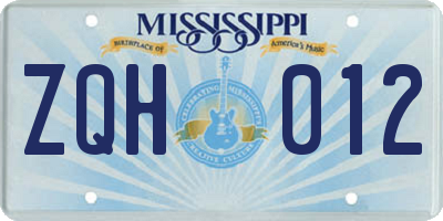 MS license plate ZQH012