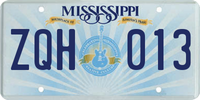 MS license plate ZQH013