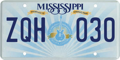MS license plate ZQH030