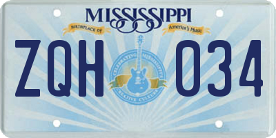 MS license plate ZQH034