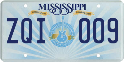 MS license plate ZQI009