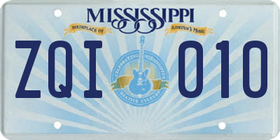 MS license plate ZQI010