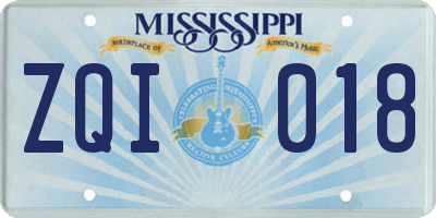 MS license plate ZQI018