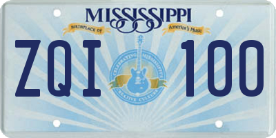 MS license plate ZQI100