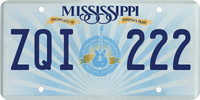 MS license plate ZQI222