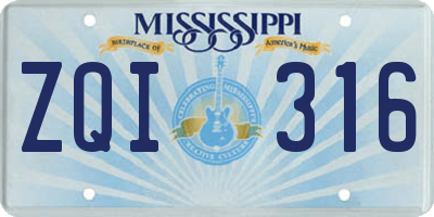 MS license plate ZQI316