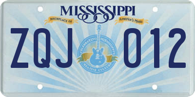 MS license plate ZQJ012