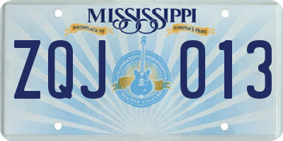 MS license plate ZQJ013
