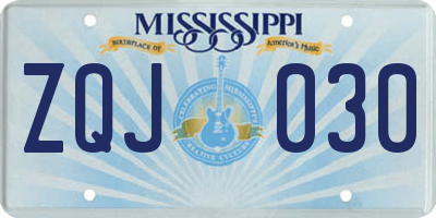 MS license plate ZQJ030