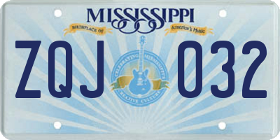 MS license plate ZQJ032