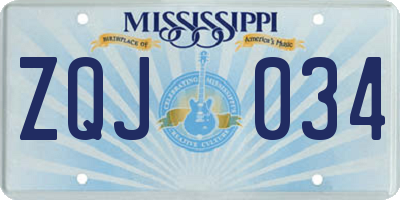 MS license plate ZQJ034