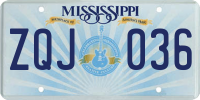 MS license plate ZQJ036