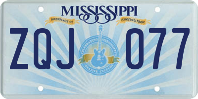 MS license plate ZQJ077
