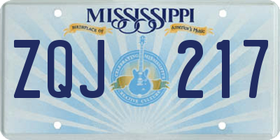 MS license plate ZQJ217