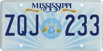 MS license plate ZQJ233