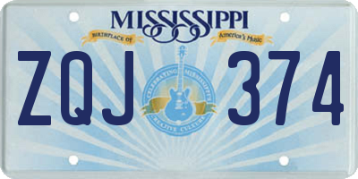MS license plate ZQJ374