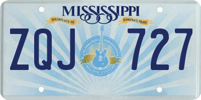 MS license plate ZQJ727