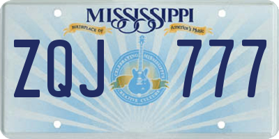 MS license plate ZQJ777