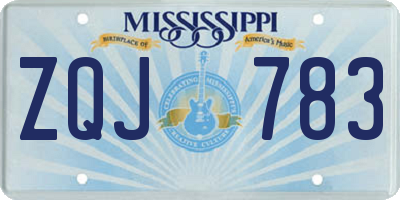 MS license plate ZQJ783