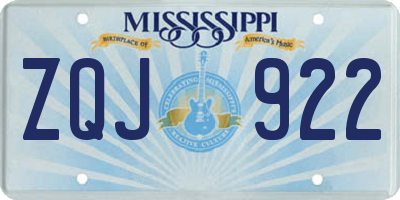 MS license plate ZQJ922