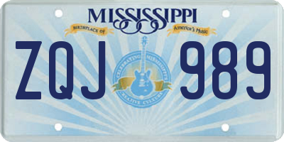 MS license plate ZQJ989