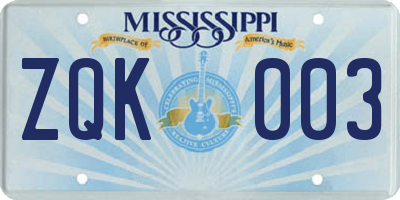 MS license plate ZQK003