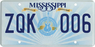 MS license plate ZQK006