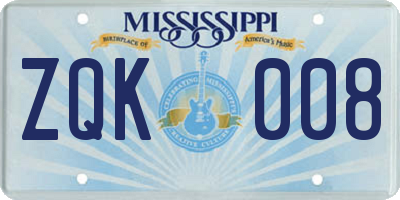 MS license plate ZQK008
