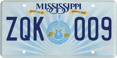 MS license plate ZQK009