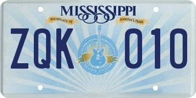 MS license plate ZQK010